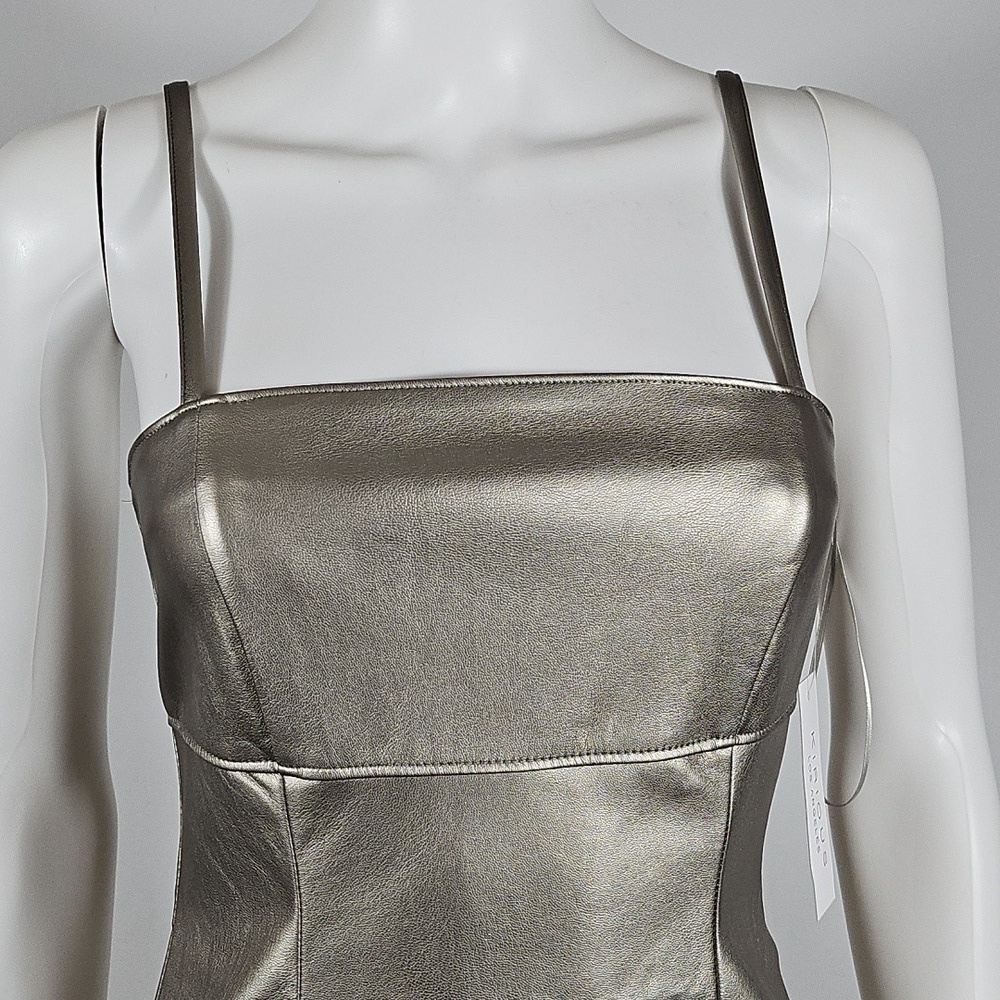 NWT Kirious Los Angeles Silver Metallic Vegan Leather Bodycon Mini Dress - Picture 3 of 16